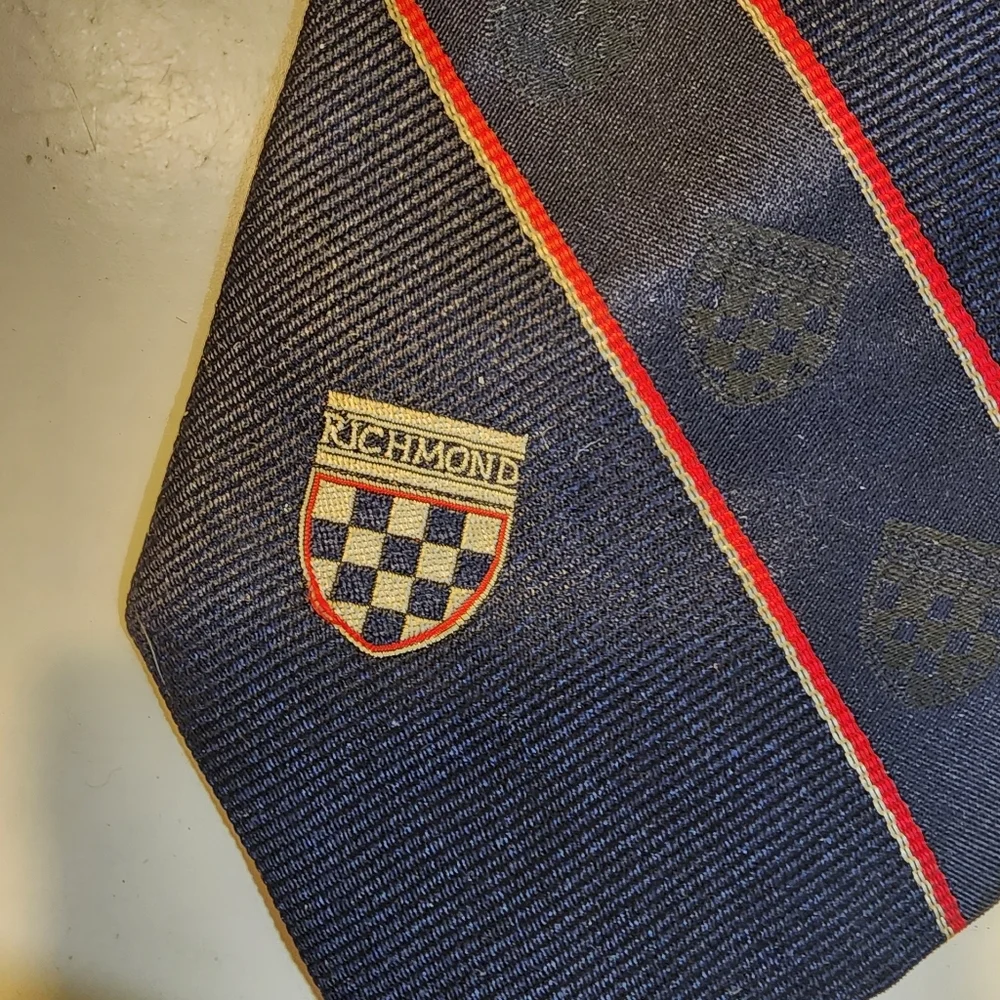 THE RAH RAH Collection Navy Blue Striped Silk  Tie with Richmond Accents